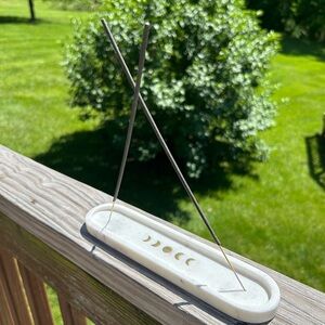 White Marble Incense Holder with Brass Moon Phases